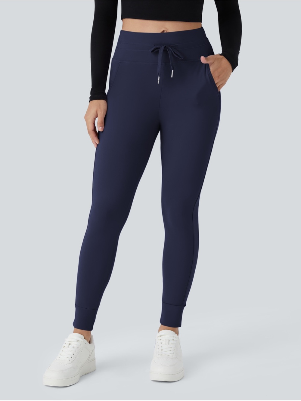 NWT Halara SoftlyZero Plush High Waisted Drawstring Pocket Leggings Navy Small - Picture 1 of 6